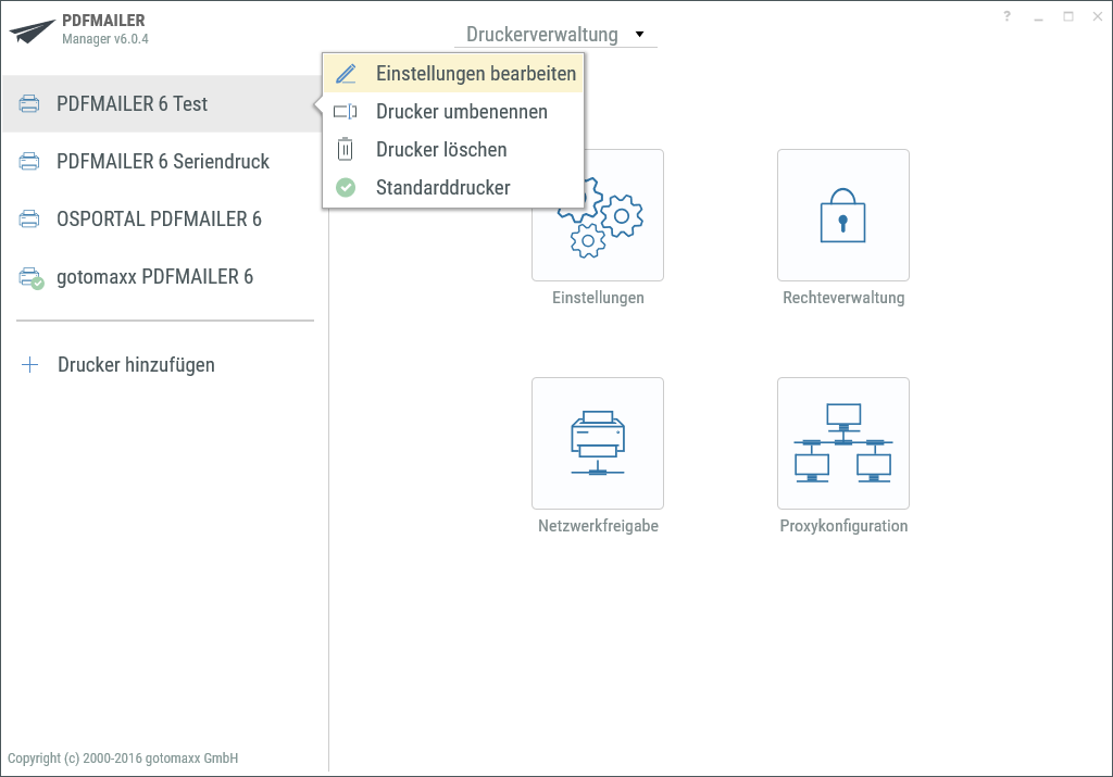 gotomaxx PDFMAILER Manager Druckerverwaltung