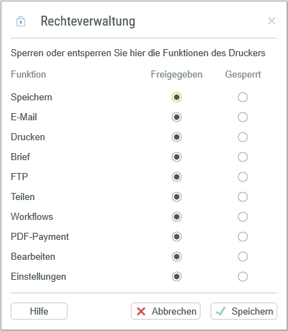 PDFMAILER-Rechteverwaltung