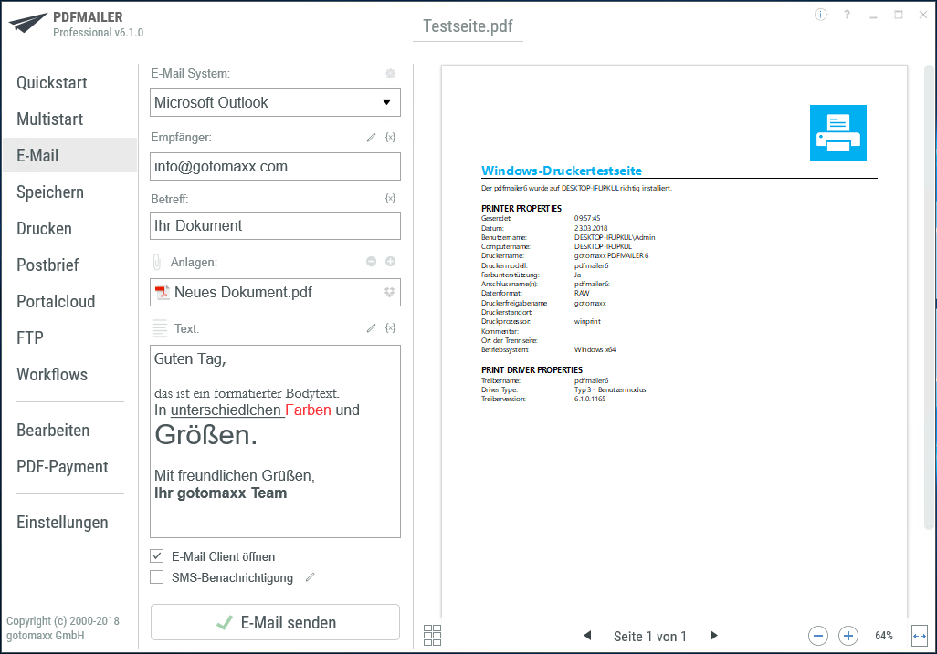 PDFMAILER E-Mail versand