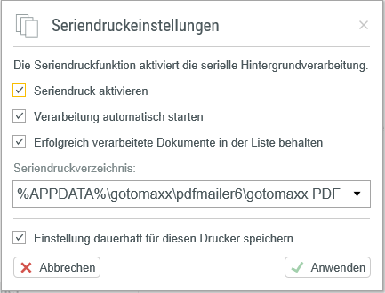 Seriendruckeinstellungen