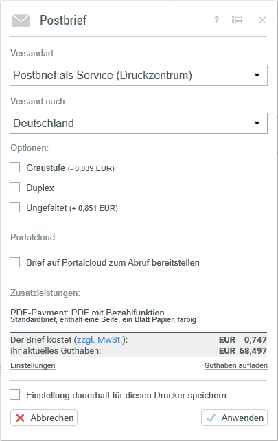 PDFMAILER per Versand als Service