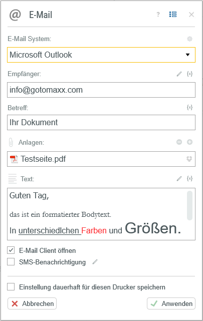 E-Mail Einstellungen