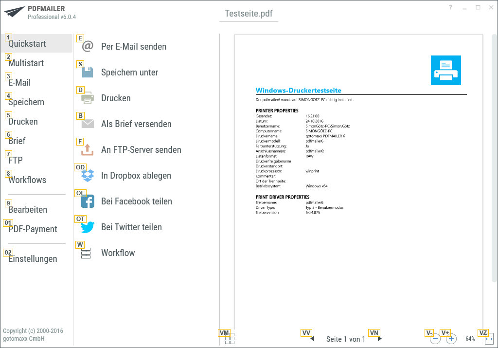 gotomaxx PDFMAILER Shortcuts