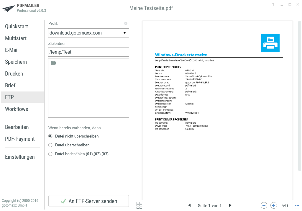 PDFMAILER FTP Übertragung