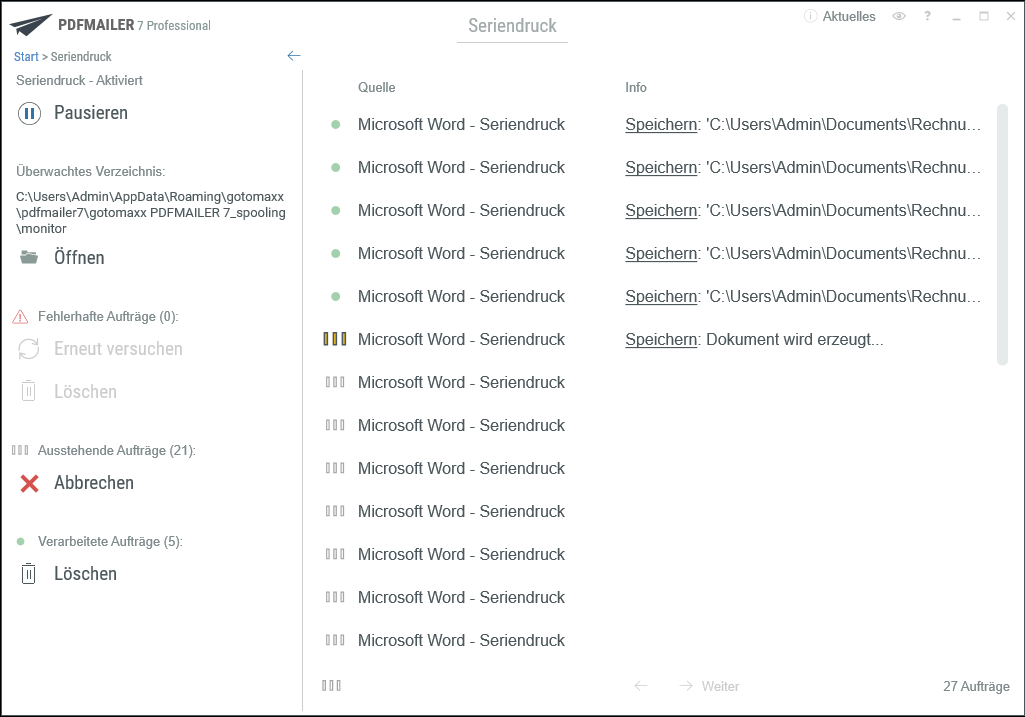 gotomaxx PDFMAILER Seriendruck bei der Verarbeitung