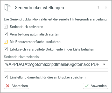 Seriendruckeinstellungen