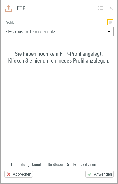 Einstellungen FTP ohne vorhandene Verbindung