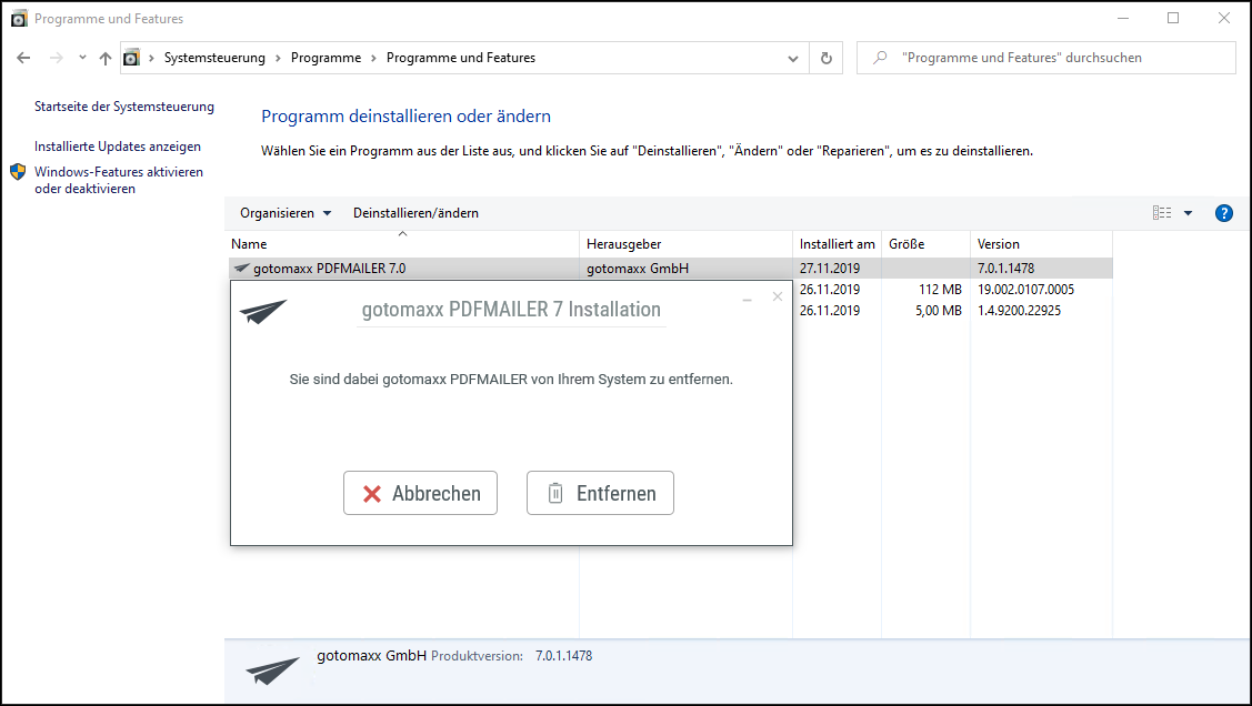 PDFMAILER Deinstallation