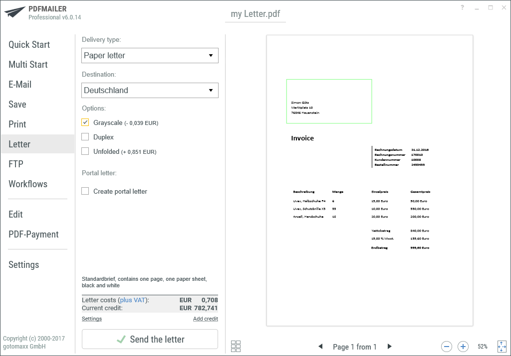 gotomaxx PDFMAILER Letter Action