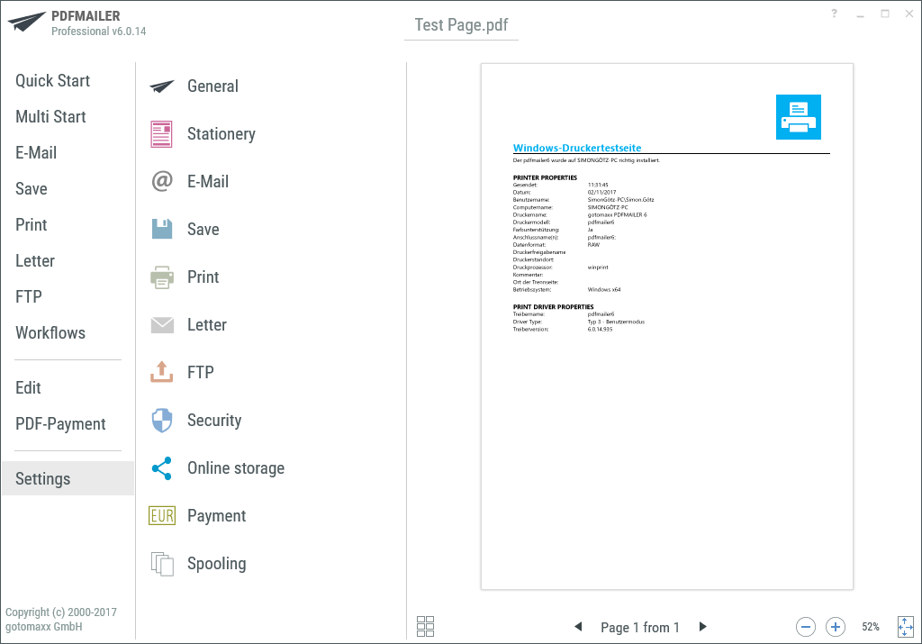 PDFMAILER Settings