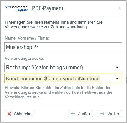 PDFMAILER_PDF-Payment_XT_Step2