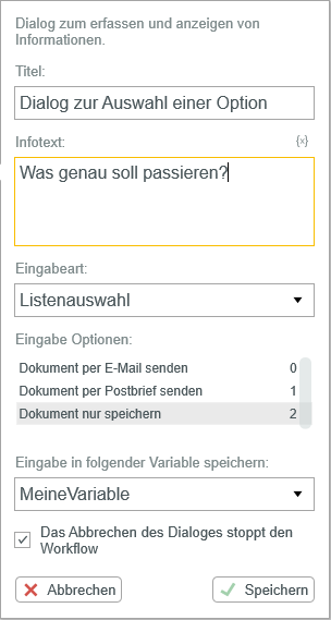 Einstellungen Eingabeart Listenauswahl