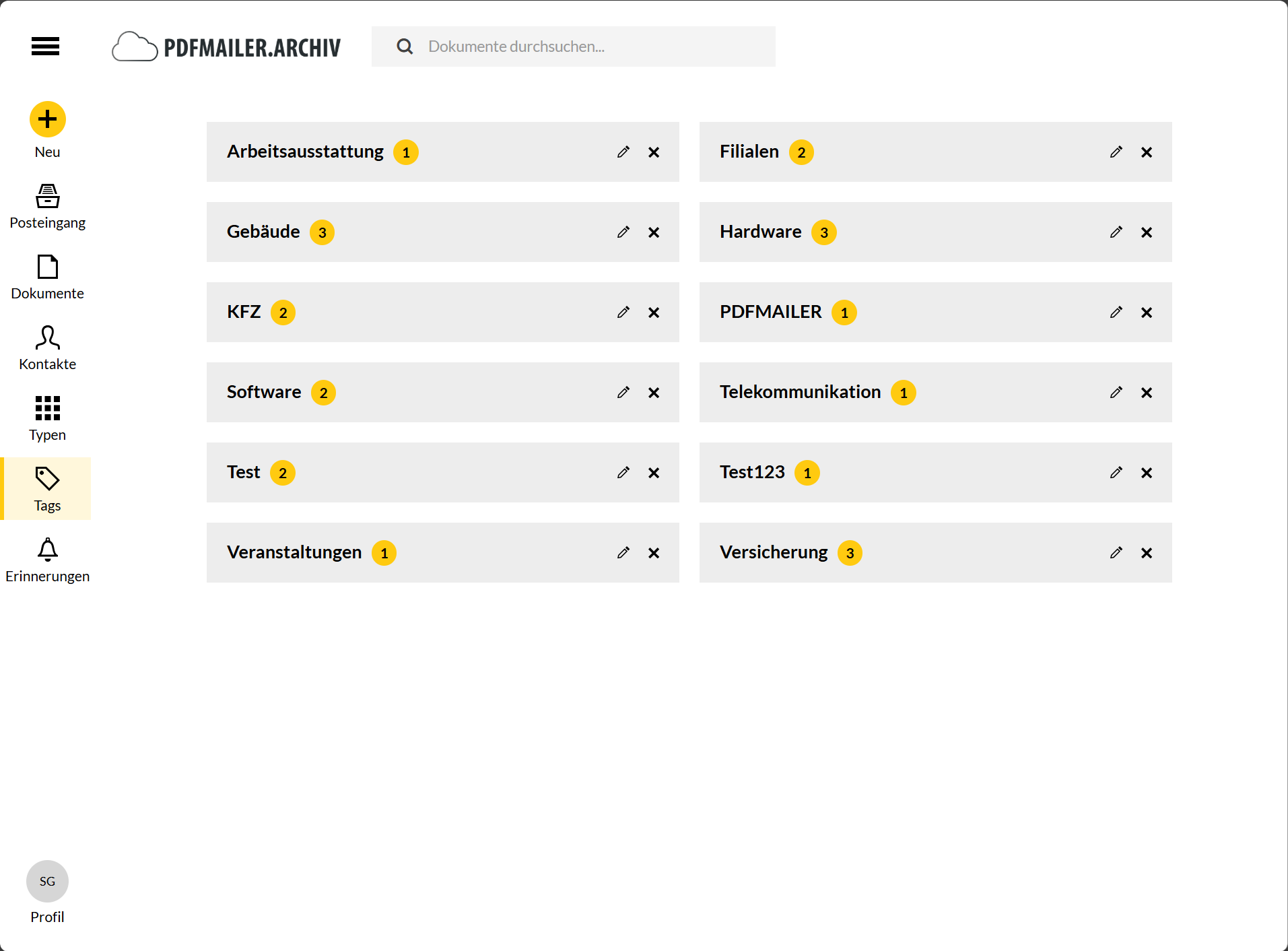 Liste der eigenen Tags