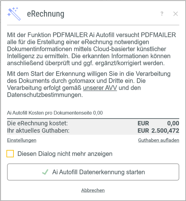 Ai Autofill zustimmen und starten