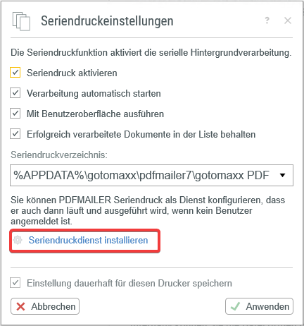 Seriendruck als Windows Dienst