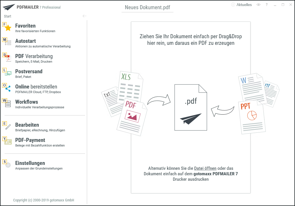 PDFMAILER Shortcuts