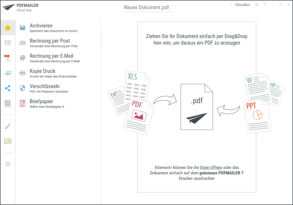 PDFMAILER zweispaltige Ansicht angedockt