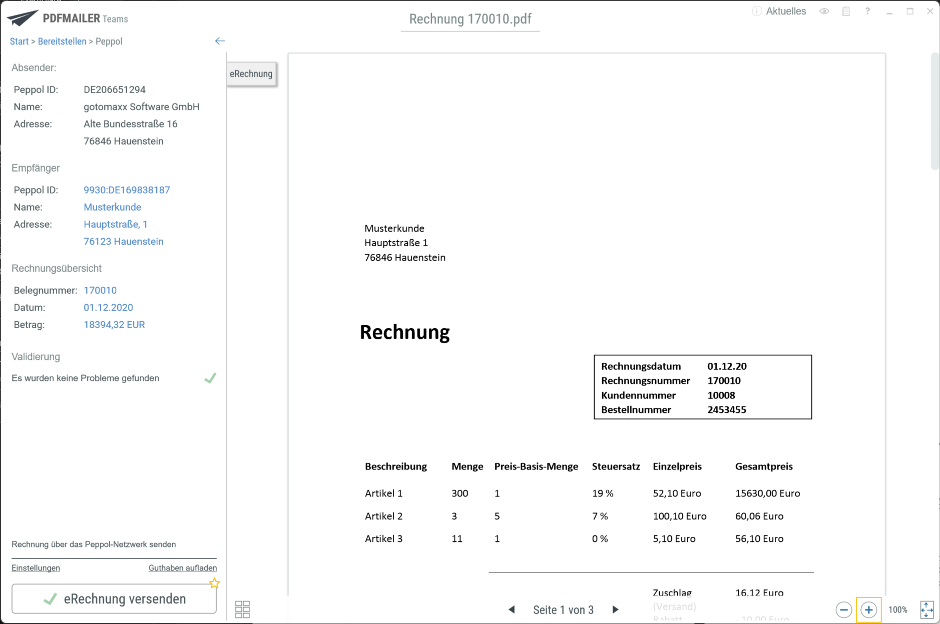 Peppol Versand in PDFMAILER